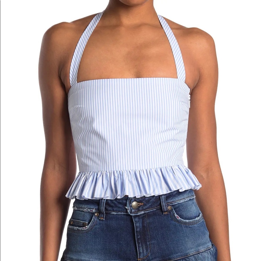 NWT RED Valentino Blue and White Striped Halter Top